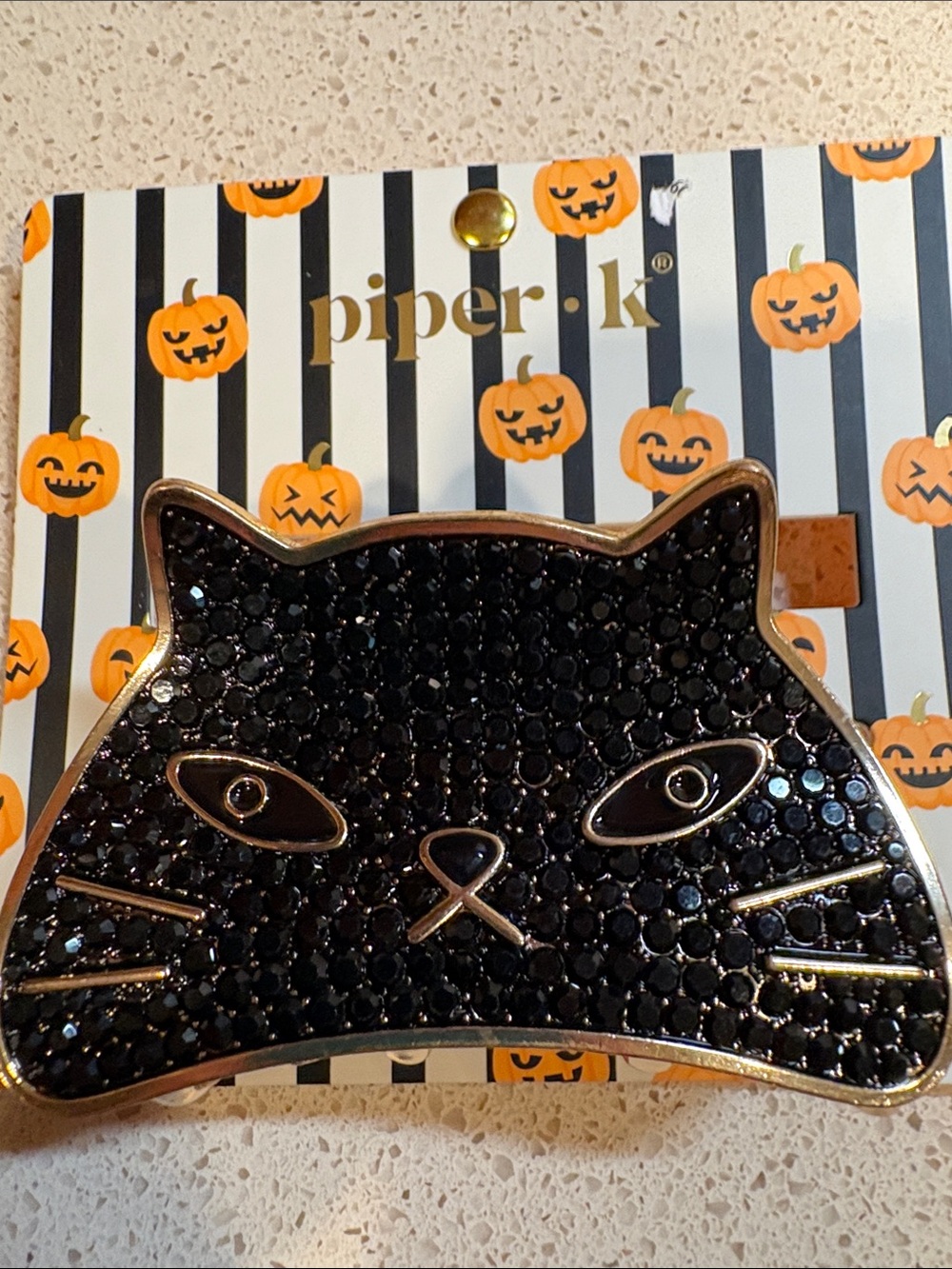 Piper K New Black Crystal Cat Face Hair Clip